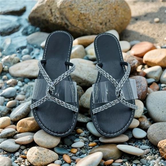 Women's Rhinestone Sandals, rhinestone flip flops Women's Rhinestone San… - Picture 5 of 7